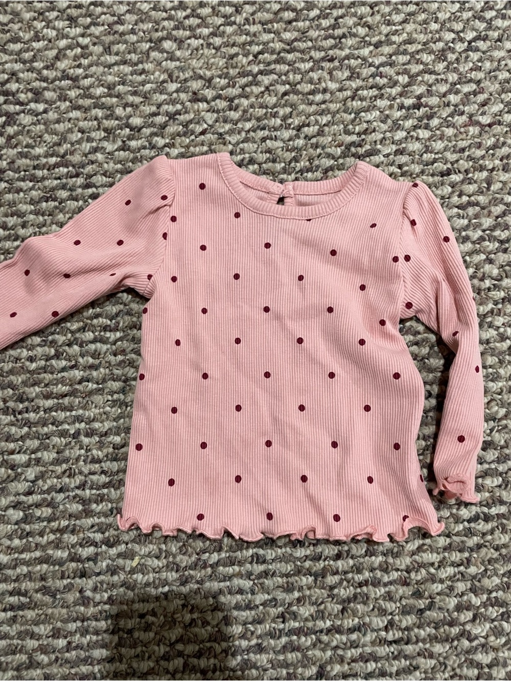 Little Me Pink Ribbed Long-Sleeve Top with Maroon Dots